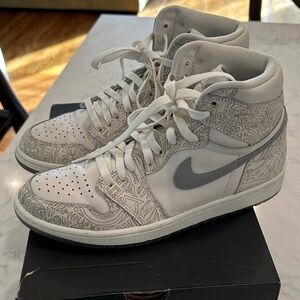 Air Jordan 1 Retro Hi OG Laser High-Top Sneakers in Gray and White size 10